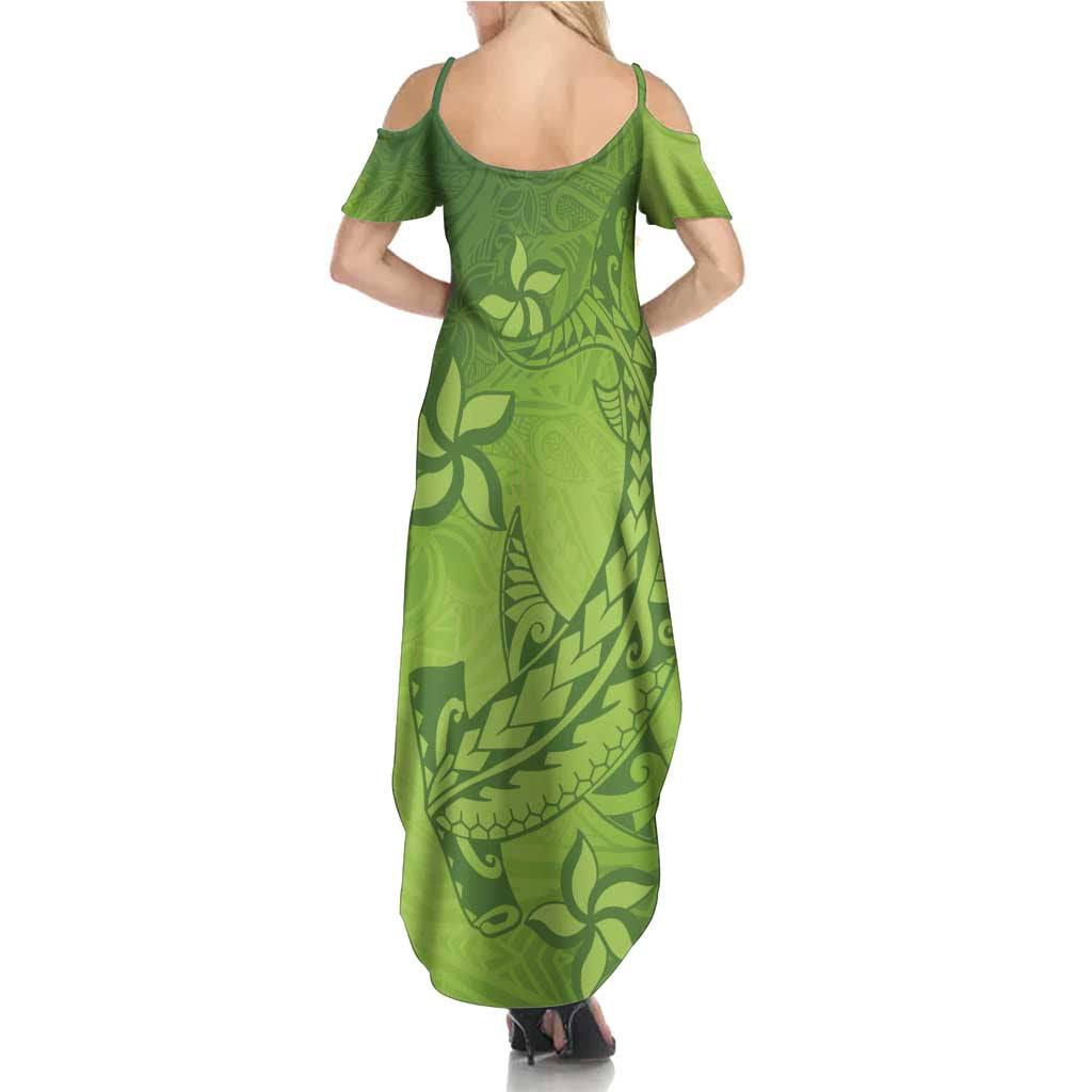 Green Gradient Polynesia Family Matching Summer Maxi Dress and Hawaiian Shirt Hawaiian Tribal Hammerhead Shark Tattoo LT14 - Polynesian Pride