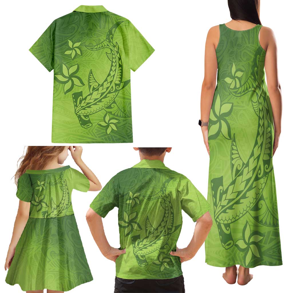 Green Gradient Polynesia Family Matching Tank Maxi Dress and Hawaiian Shirt Hawaiian Tribal Hammerhead Shark Tattoo LT14 - Polynesian Pride