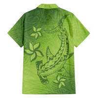 Green Gradient Polynesia Family Matching Tank Maxi Dress and Hawaiian Shirt Hawaiian Tribal Hammerhead Shark Tattoo LT14 - Polynesian Pride