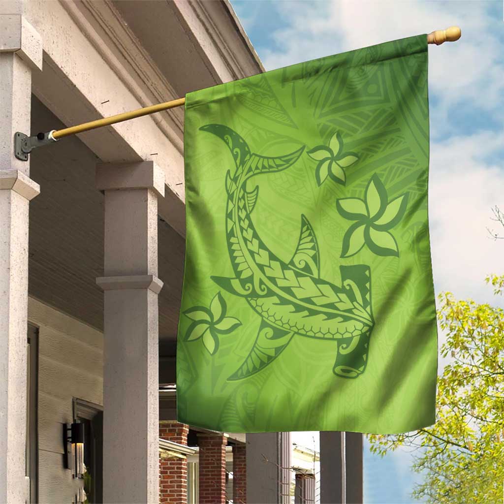 Green Gradient Polynesia Garden Flag Hawaiian Tribal Hammerhead Shark Tattoo LT14 House Flag Green - Polynesian Pride