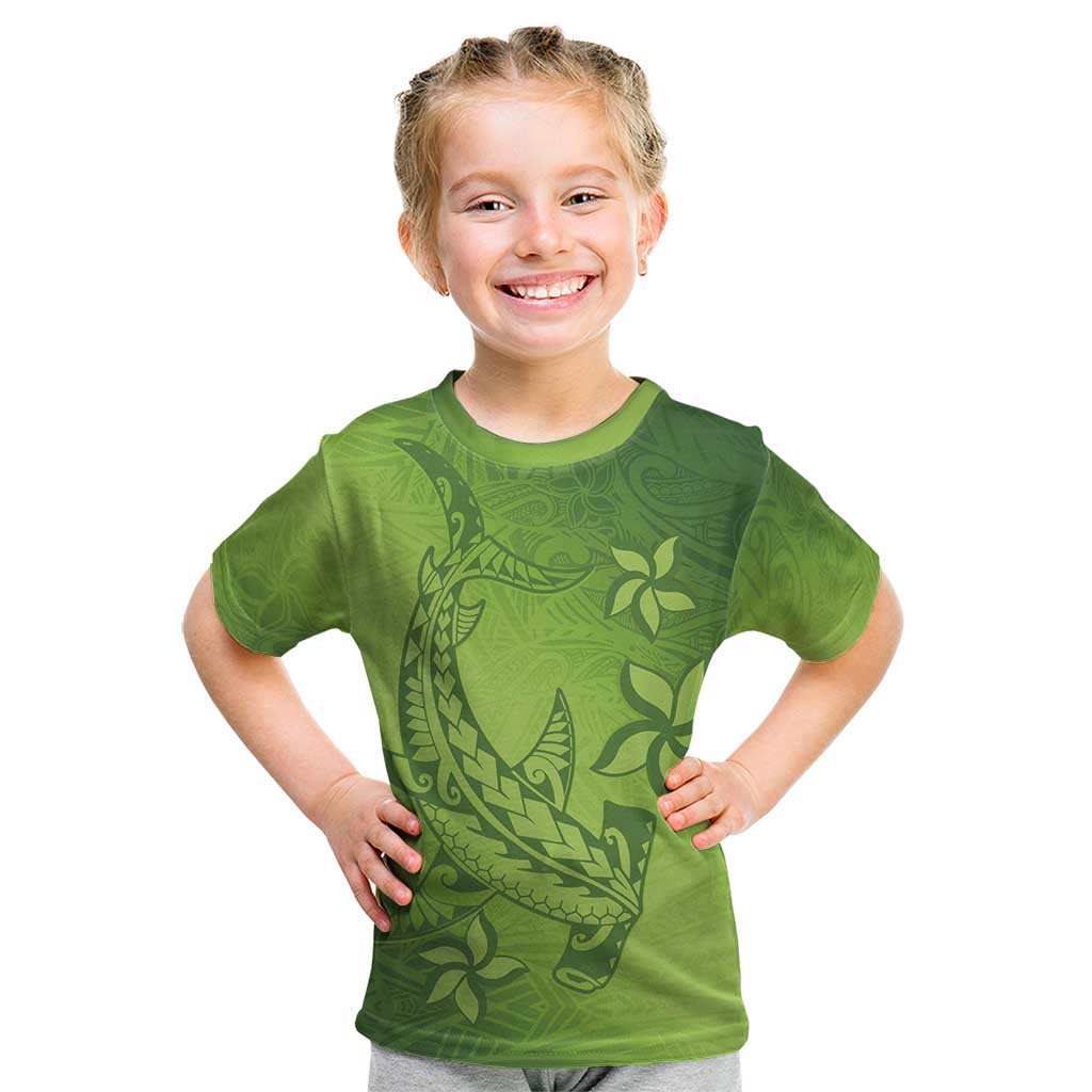 Green Gradient Polynesia Kid T Shirt Hawaiian Tribal Hammerhead Shark Tattoo LT14 Green - Polynesian Pride