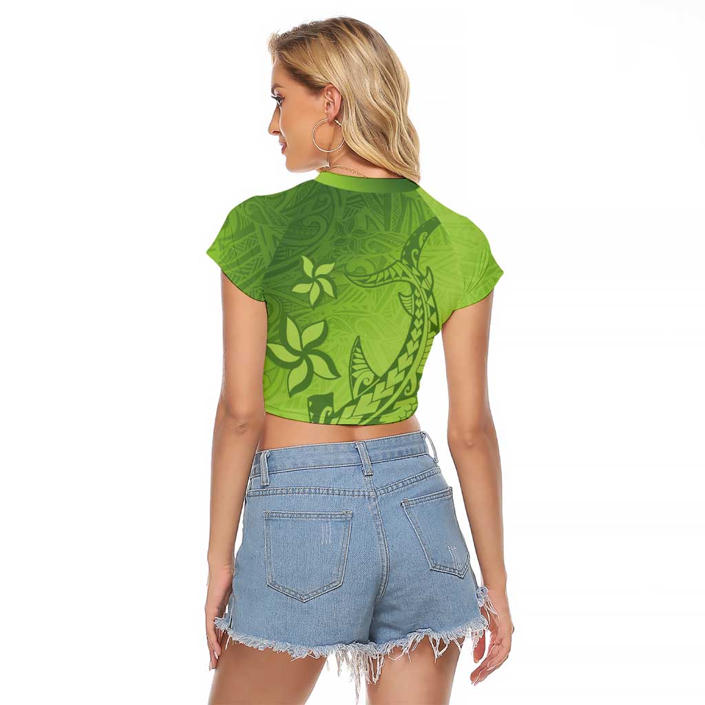 Green Gradient Polynesia Raglan Cropped T Shirt Hawaiian Tribal Hammerhead Shark Tattoo LT14 - Polynesian Pride