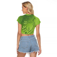 Green Gradient Polynesia Raglan Cropped T Shirt Hawaiian Tribal Hammerhead Shark Tattoo LT14 - Polynesian Pride