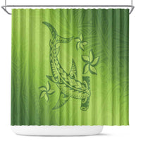 Green Gradient Polynesia Shower Curtain Hawaiian Tribal Hammerhead Shark Tattoo LT14 Green - Polynesian Pride