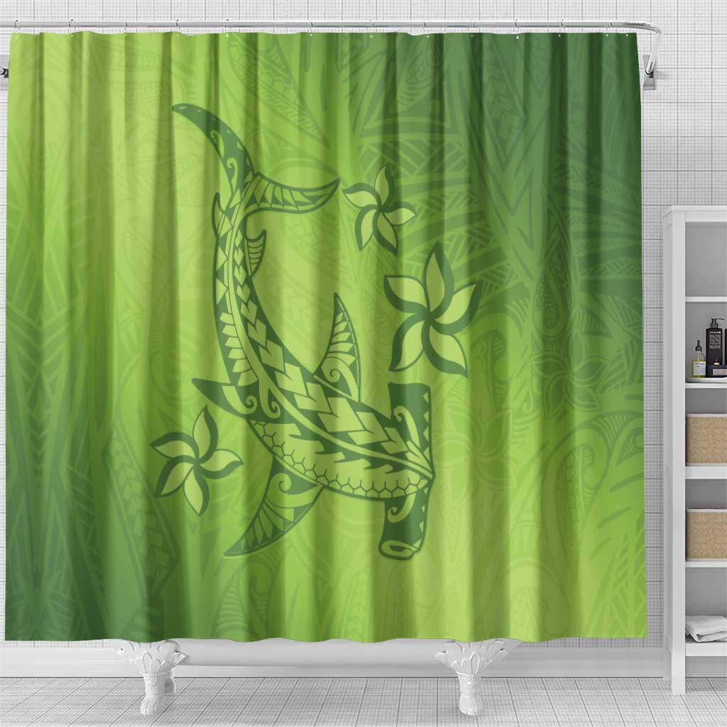 Green Gradient Polynesia Shower Curtain Hawaiian Tribal Hammerhead Shark Tattoo LT14 - Polynesian Pride