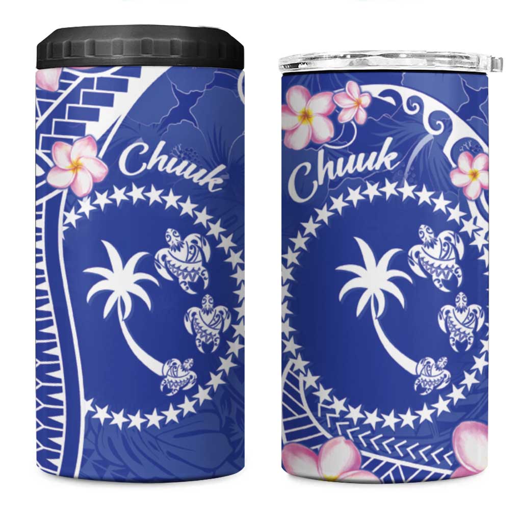 FSM Chuuk Constitution Day 4 in 1 Can Cooler Tumbler Frangipani Flowers Polynesian Curves Style LT14 One Size: 16 oz Blue - Polynesian Pride