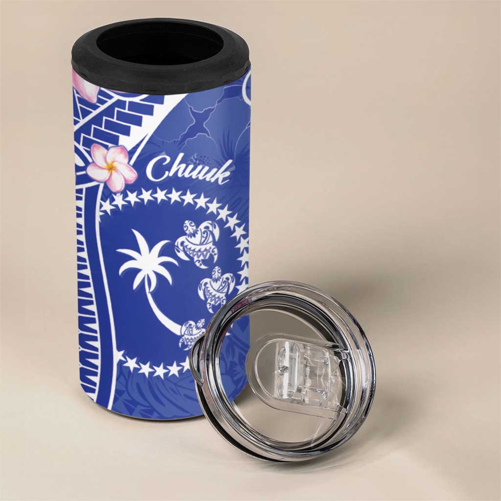 FSM Chuuk Constitution Day 4 in 1 Can Cooler Tumbler Frangipani Flowers Polynesian Curves Style LT14 - Polynesian Pride