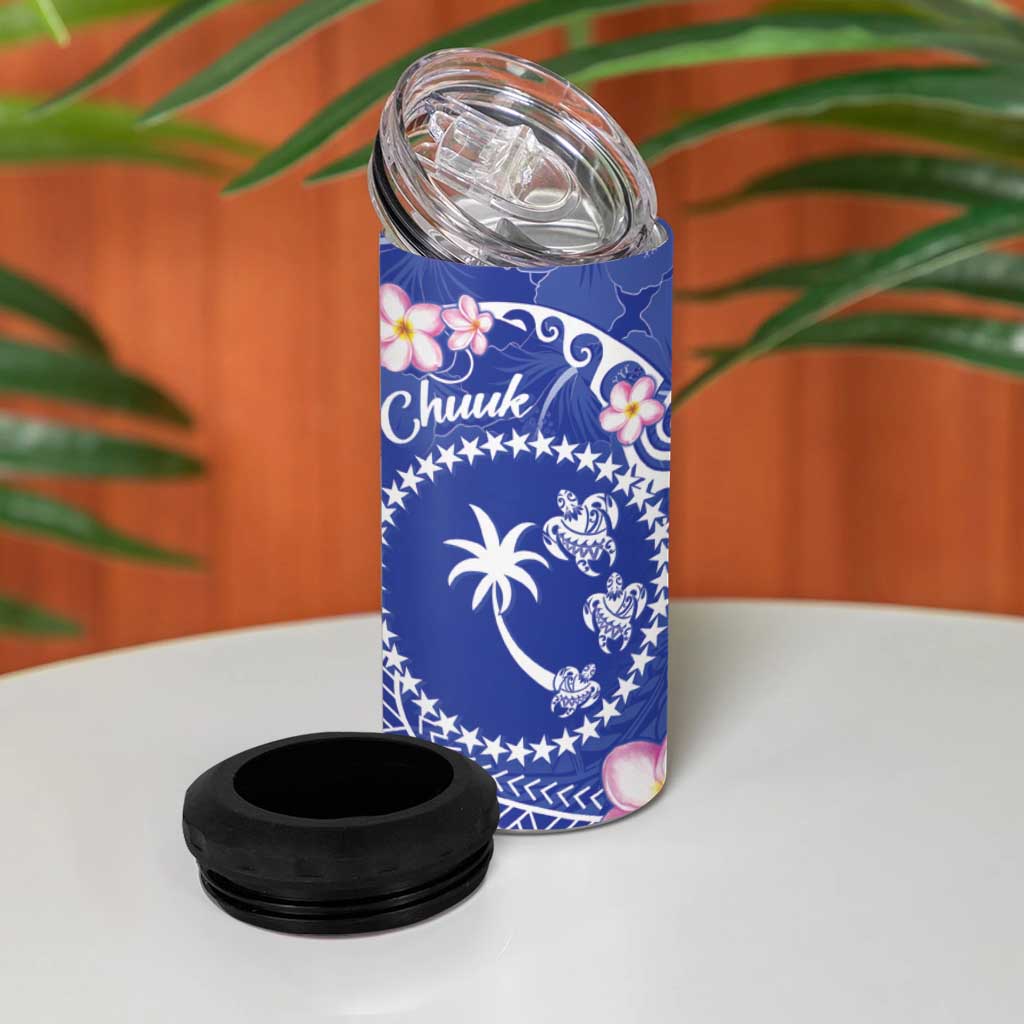 FSM Chuuk Constitution Day 4 in 1 Can Cooler Tumbler Frangipani Flowers Polynesian Curves Style LT14 - Polynesian Pride