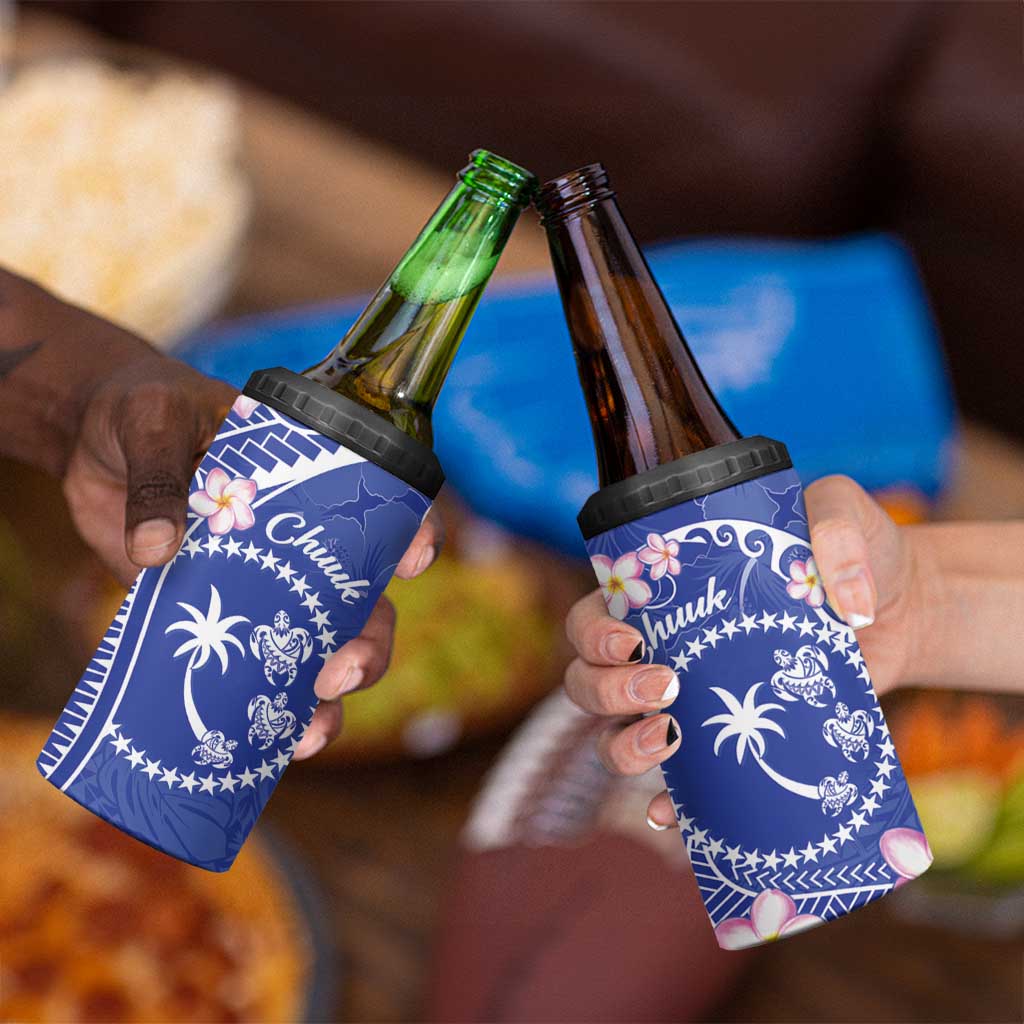 FSM Chuuk Constitution Day 4 in 1 Can Cooler Tumbler Frangipani Flowers Polynesian Curves Style LT14 - Polynesian Pride