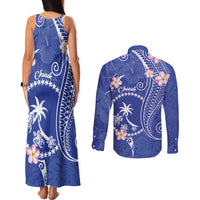 FSM Chuuk Constitution Day Couples Matching Tank Maxi Dress and Long Sleeve Button Shirt Frangipani Flowers Polynesian Curves Style LT14 - Polynesian Pride