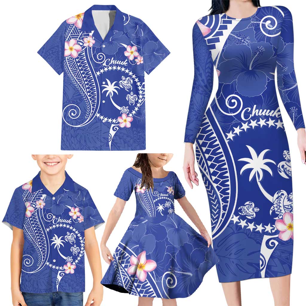 FSM Chuuk Constitution Day Family Matching Long Sleeve Bodycon Dress and Hawaiian Shirt Frangipani Flowers Polynesian Curves Style LT14 - Polynesian Pride