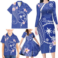 FSM Chuuk Constitution Day Family Matching Long Sleeve Bodycon Dress and Hawaiian Shirt Frangipani Flowers Polynesian Curves Style LT14 - Polynesian Pride