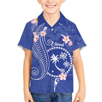 FSM Chuuk Constitution Day Family Matching Long Sleeve Bodycon Dress and Hawaiian Shirt Frangipani Flowers Polynesian Curves Style LT14 Son's Shirt Blue - Polynesian Pride