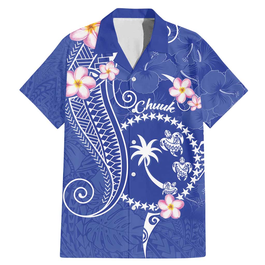 FSM Chuuk Constitution Day Family Matching Mermaid Dress and Hawaiian Shirt Frangipani Flowers Polynesian Curves Style LT14 Dad's Shirt - Short Sleeve Blue - Polynesian Pride