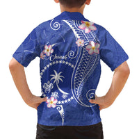 FSM Chuuk Constitution Day Family Matching Off Shoulder Short Dress and Hawaiian Shirt Frangipani Flowers Polynesian Curves Style LT14 - Polynesian Pride