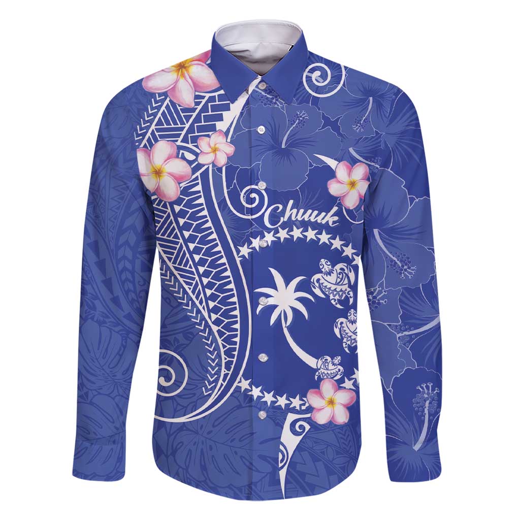FSM Chuuk Constitution Day Family Matching Short Sleeve Bodycon Dress and Hawaiian Shirt Frangipani Flowers Polynesian Curves Style LT14 Dad's Shirt - Long Sleeve Blue - Polynesian Pride