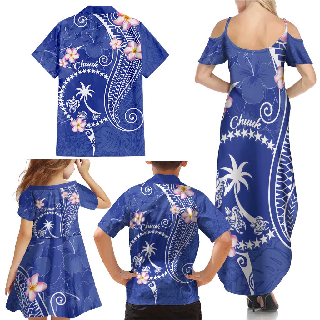 FSM Chuuk Constitution Day Family Matching Summer Maxi Dress and Hawaiian Shirt Frangipani Flowers Polynesian Curves Style LT14 - Polynesian Pride