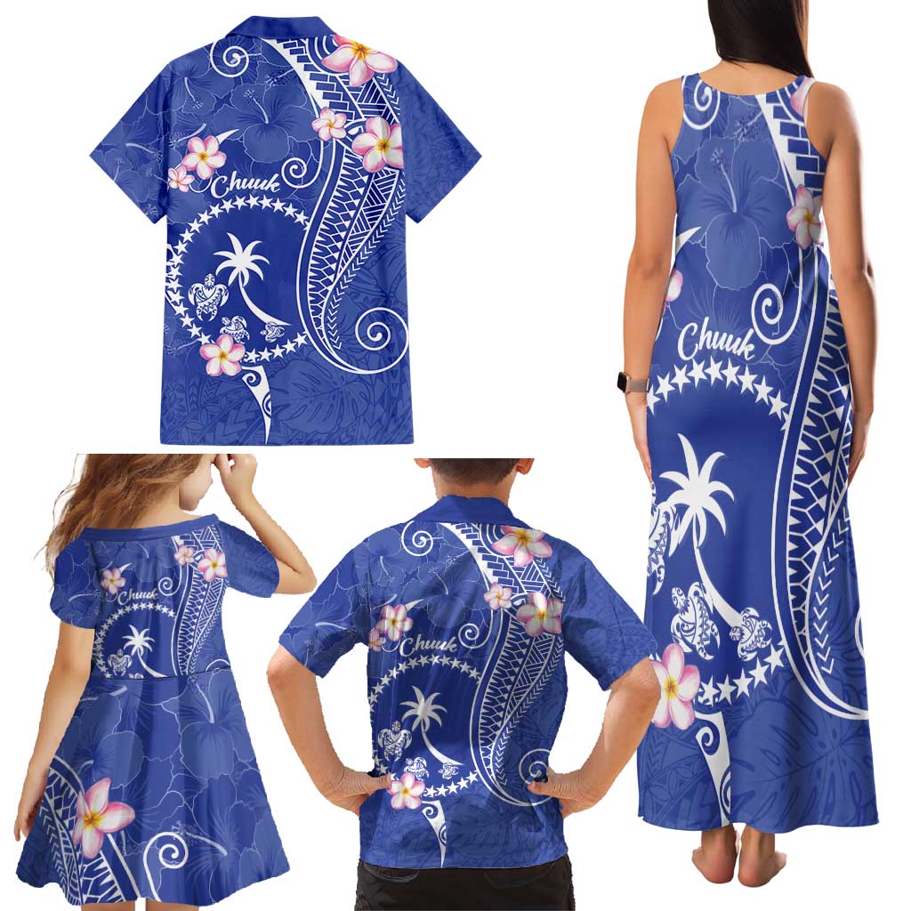 FSM Chuuk Constitution Day Family Matching Tank Maxi Dress and Hawaiian Shirt Frangipani Flowers Polynesian Curves Style LT14 - Polynesian Pride