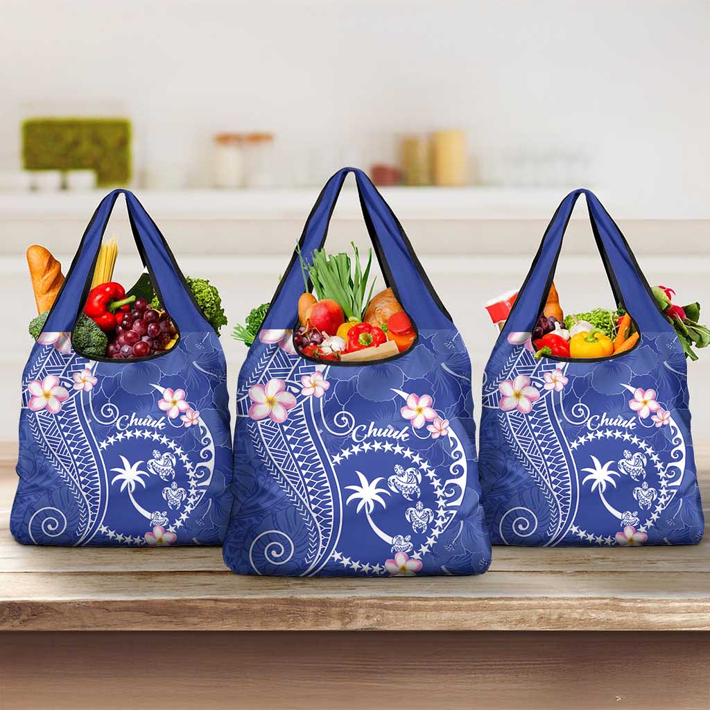 FSM Chuuk Constitution Day Grocery Bag Frangipani Flowers Polynesian Curves Style