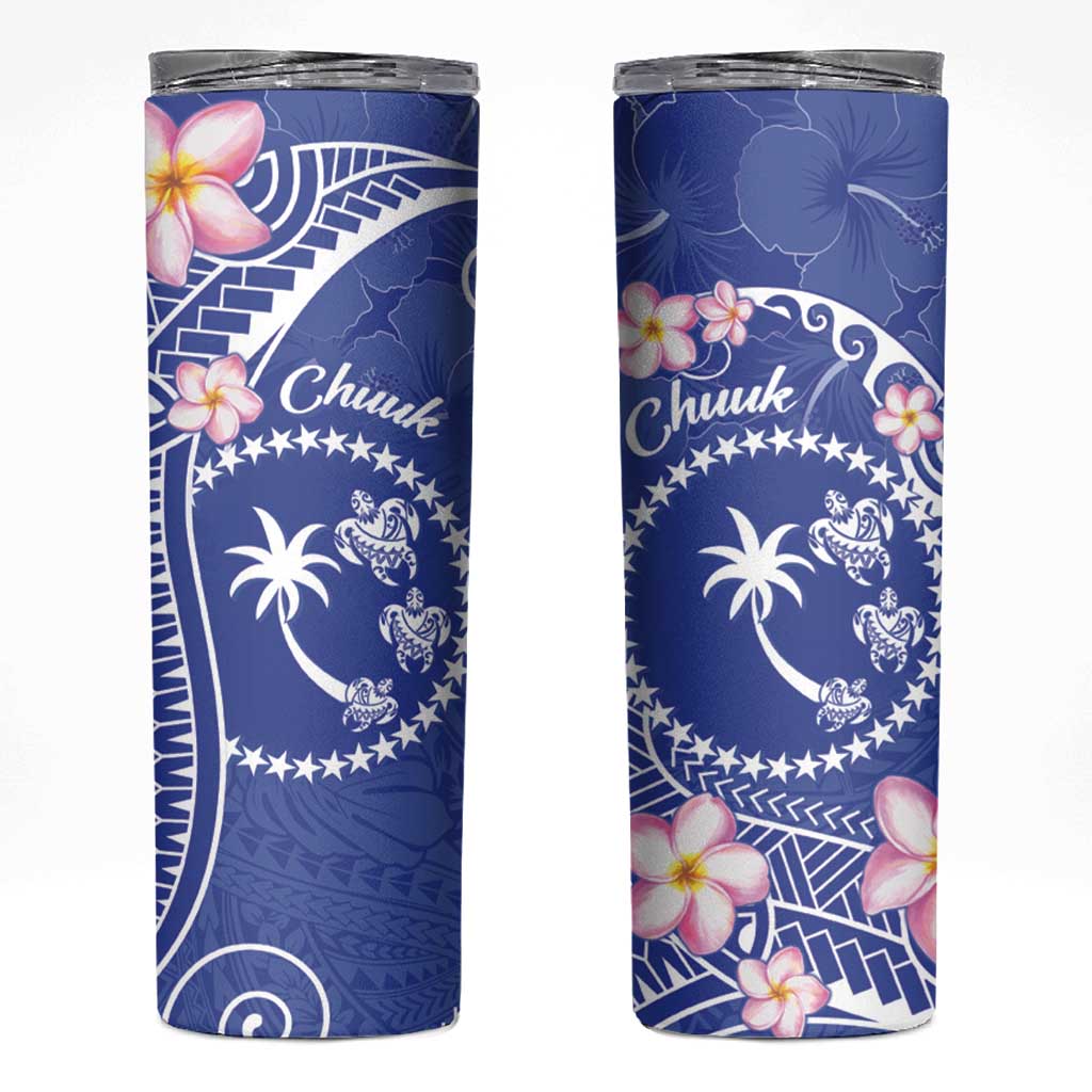 FSM Chuuk Constitution Day Skinny Tumbler Frangipani Flowers Polynesian Curves Style LT14 Blue - Polynesian Pride