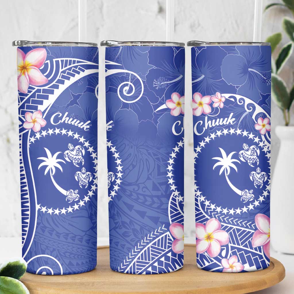 FSM Chuuk Constitution Day Skinny Tumbler Frangipani Flowers Polynesian Curves Style LT14 - Polynesian Pride