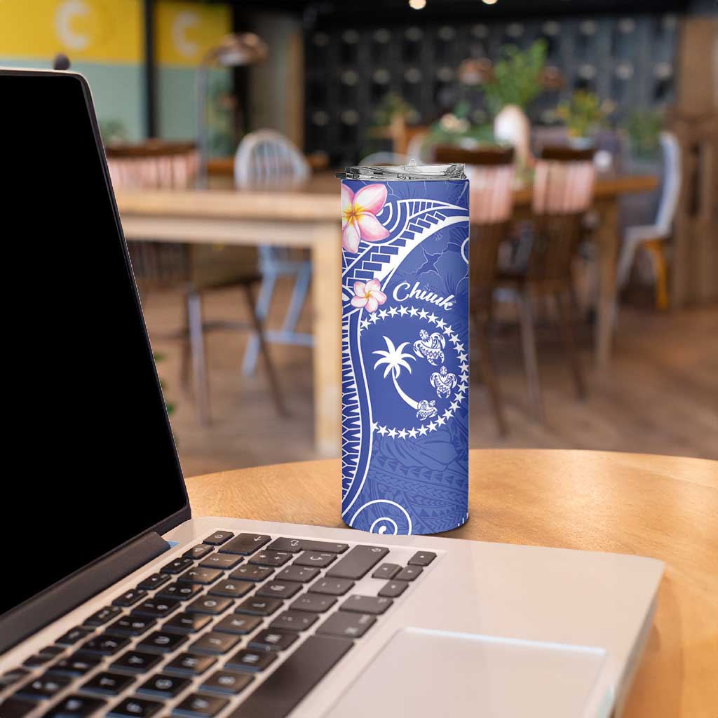 FSM Chuuk Constitution Day Skinny Tumbler Frangipani Flowers Polynesian Curves Style LT14 - Polynesian Pride