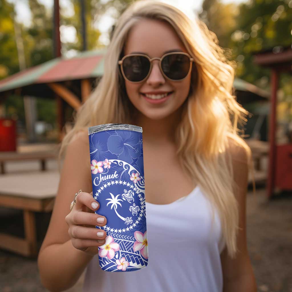 FSM Chuuk Constitution Day Skinny Tumbler Frangipani Flowers Polynesian Curves Style LT14 - Polynesian Pride