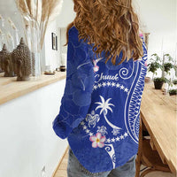 FSM Chuuk Constitution Day Women Casual Shirt Frangipani Flowers Polynesian Curves Style LT14 - Polynesian Pride