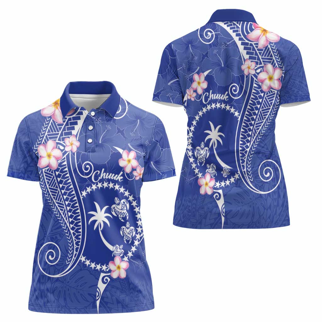 FSM Chuuk Constitution Day Women Polo Shirt Frangipani Flowers Polynesian Curves Style LT14 - Polynesian Pride