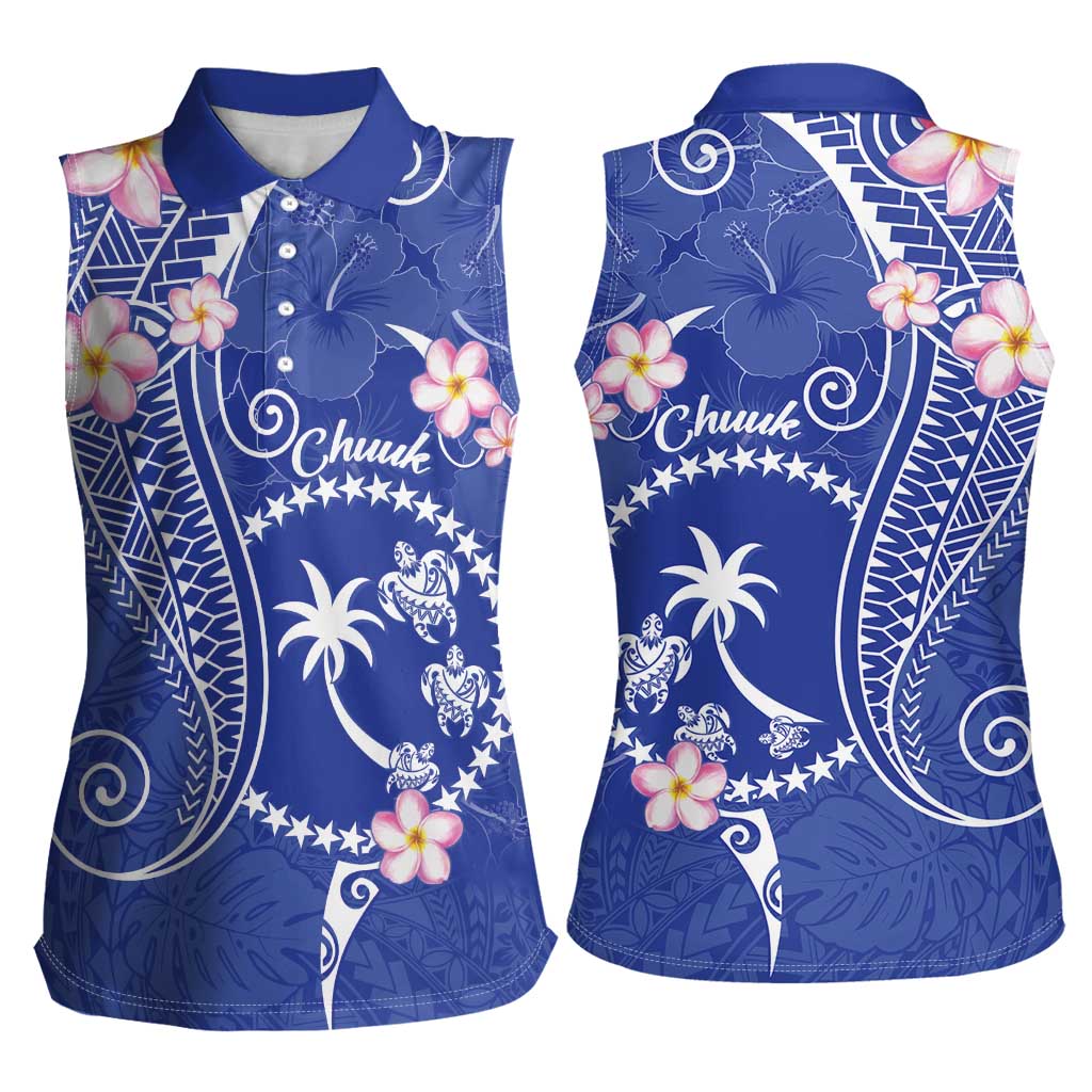 FSM Chuuk Constitution Day Women Sleeveless Polo Shirt Frangipani Flowers Polynesian Curves Style LT14 - Polynesian Pride