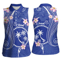 FSM Chuuk Constitution Day Women Sleeveless Polo Shirt Frangipani Flowers Polynesian Curves Style LT14 - Polynesian Pride