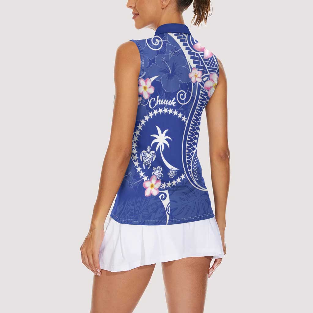FSM Chuuk Constitution Day Women Sleeveless Polo Shirt Frangipani Flowers Polynesian Curves Style LT14 - Polynesian Pride