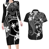 FSM Chuuk Couples Matching Long Sleeve Bodycon Dress and Hawaiian Shirt Turtle Tropical Flowers Polynesian - Black LT14 Black - Polynesian Pride