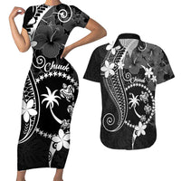 FSM Chuuk Couples Matching Short Sleeve Bodycon Dress and Hawaiian Shirt Turtle Tropical Flowers Polynesian - Black LT14 Black - Polynesian Pride