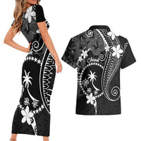 FSM Chuuk Couples Matching Short Sleeve Bodycon Dress and Hawaiian Shirt Turtle Tropical Flowers Polynesian - Black LT14 - Polynesian Pride