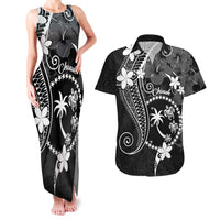 FSM Chuuk Couples Matching Tank Maxi Dress and Hawaiian Shirt Turtle Tropical Flowers Polynesian - Black LT14 Black - Polynesian Pride