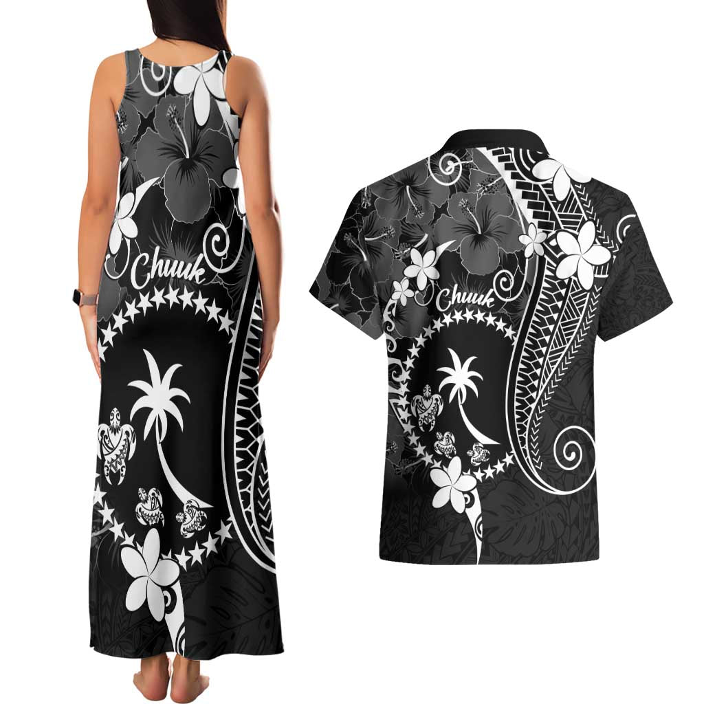 FSM Chuuk Couples Matching Tank Maxi Dress and Hawaiian Shirt Turtle Tropical Flowers Polynesian - Black LT14 - Polynesian Pride