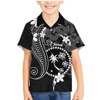 FSM Chuuk Family Matching Mermaid Dress and Hawaiian Shirt Turtle Tropical Flowers Polynesian - Black LT14 Son's Shirt Black - Polynesian Pride