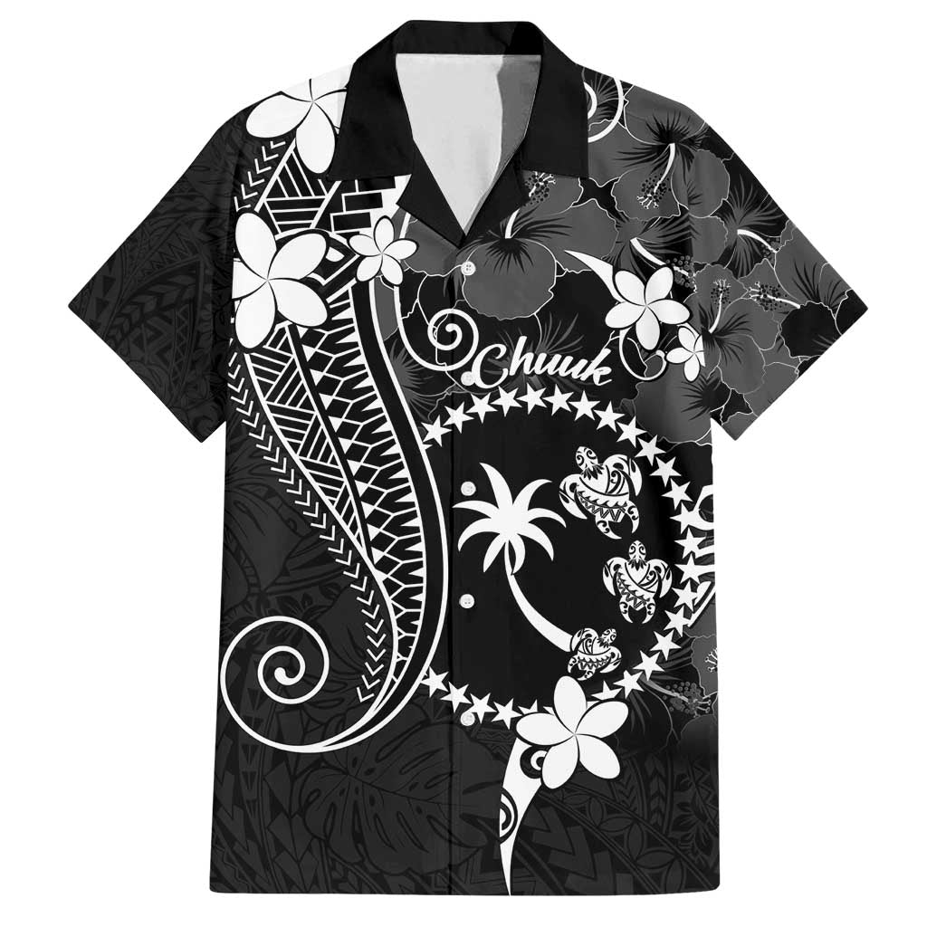 FSM Chuuk Family Matching Off Shoulder Maxi Dress and Hawaiian Shirt Turtle Tropical Flowers Polynesian - Black LT14 Dad's Shirt - Short Sleeve Black - Polynesian Pride