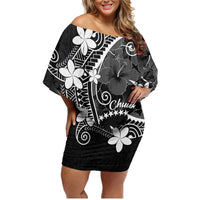 FSM Chuuk Family Matching Off Shoulder Short Dress and Hawaiian Shirt Turtle Tropical Flowers Polynesian - Black LT14 Mom's Dress Black - Polynesian Pride