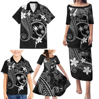 FSM Chuuk Family Matching Puletasi and Hawaiian Shirt Turtle Tropical Flowers Polynesian - Black LT14 - Polynesian Pride