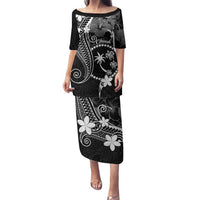 FSM Chuuk Family Matching Puletasi and Hawaiian Shirt Turtle Tropical Flowers Polynesian - Black LT14 Mom's Dress Black - Polynesian Pride
