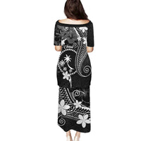 FSM Chuuk Family Matching Puletasi and Hawaiian Shirt Turtle Tropical Flowers Polynesian - Black LT14 - Polynesian Pride