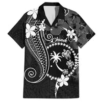 FSM Chuuk Family Matching Short Sleeve Bodycon Dress and Hawaiian Shirt Turtle Tropical Flowers Polynesian - Black LT14 Dad's Shirt - Short Sleeve Black - Polynesian Pride