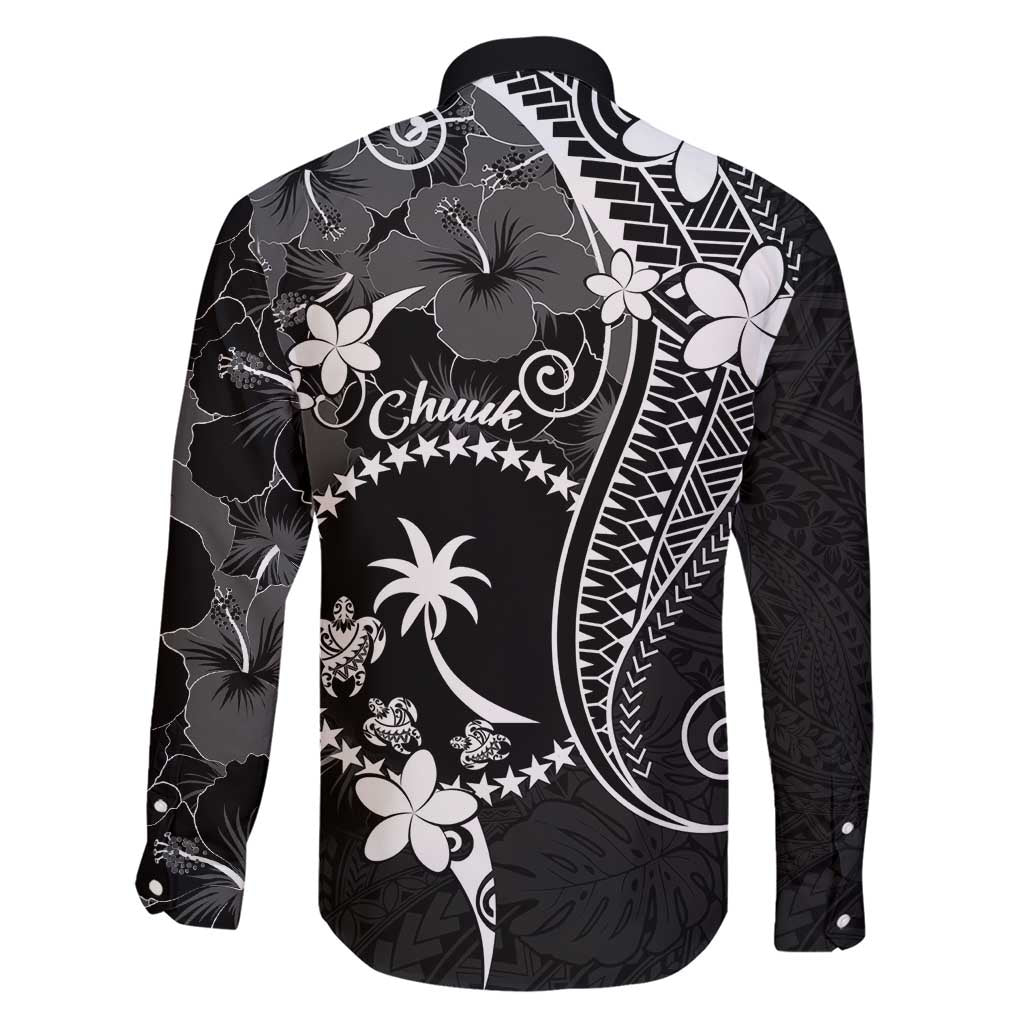 FSM Chuuk Family Matching Short Sleeve Bodycon Dress and Hawaiian Shirt Turtle Tropical Flowers Polynesian - Black LT14 - Polynesian Pride