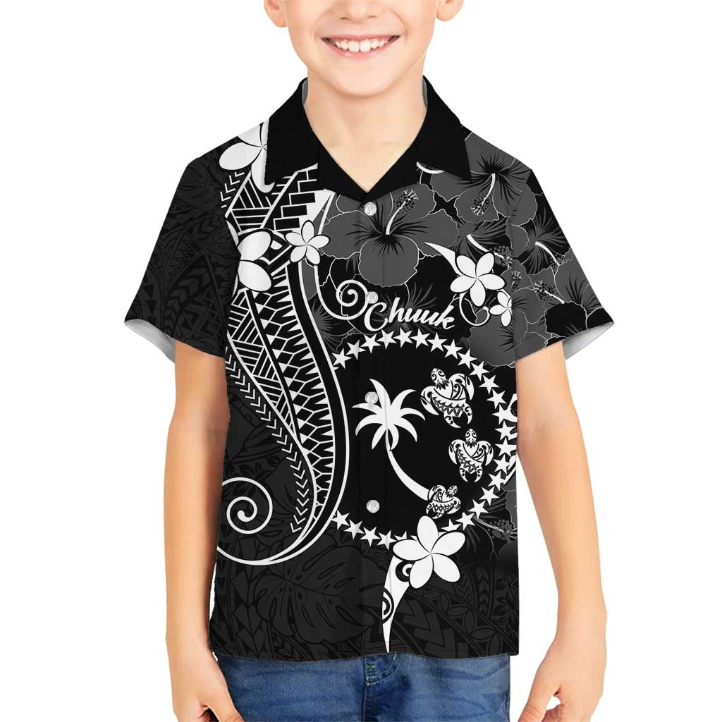 FSM Chuuk Family Matching Tank Maxi Dress and Hawaiian Shirt Turtle Tropical Flowers Polynesian - Black LT14 Son's Shirt Black - Polynesian Pride