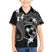 FSM Chuuk Family Matching Tank Maxi Dress and Hawaiian Shirt Turtle Tropical Flowers Polynesian - Black LT14 Son's Shirt Black - Polynesian Pride