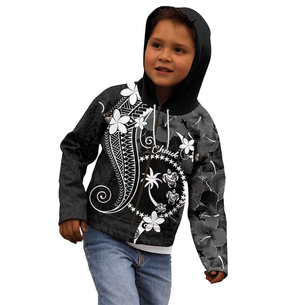 FSM Chuuk Kid Hoodie Turtle Tropical Flowers Polynesian - Black