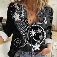 FSM Chuuk Women Casual Shirt Turtle Tropical Flowers Polynesian - Black LT14 Female Black - Polynesian Pride