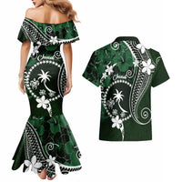FSM Chuuk Couples Matching Mermaid Dress and Hawaiian Shirt Turtle Tropical Flowers Polynesian - Green LT14 - Polynesian Pride